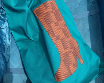 Travel Boot Bag Set, Teal Twill with Brown Applique