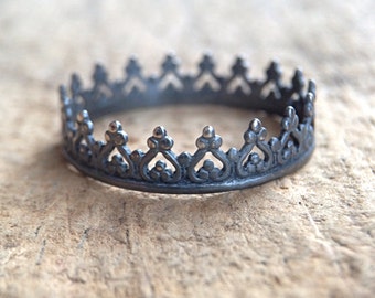 Black Crown Ring, Sterling Silver Tiara Ring, Bohemian Princess Ring, Antique Sterling Silver, Bohemian Ring, Bohemian Jewelry
