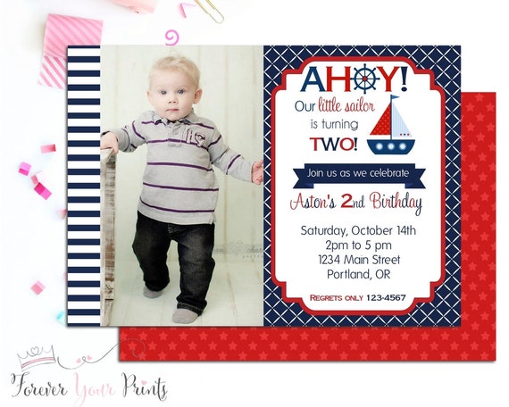 Nautical Birthday Invitation, Boys Nautical Party Invitation, Nautical Invitation, Sailboat Invitation, Nautical Invite, Boys Party Invite Il_570xn