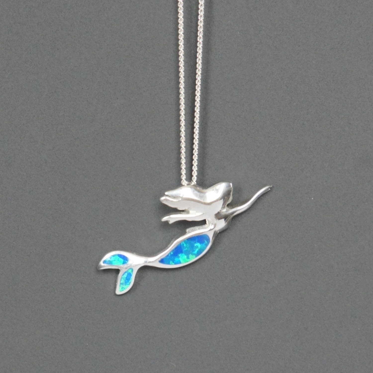 Sterling Silver Mermaid Necklace Imitation Opal Necklace