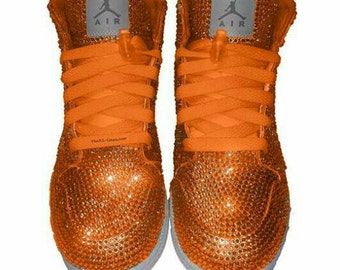 Custom Nike Shoes, Nike Swarovski Shoes, Rhinestone Nikes, Orange crystal Nike Shoes, Trisha Paytas Nike Shoes, Nike Crystal Shoes