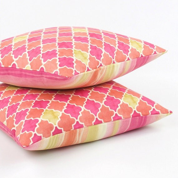 Orange and Hot Pink Pillow Cover 18x18 by