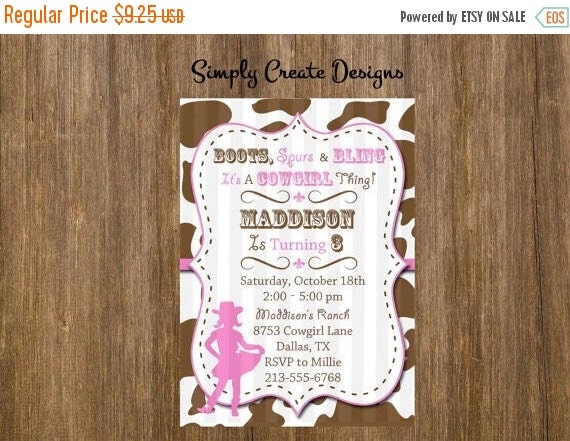 SALE Cowgirl Invitation Cowgirl Invite 5x7 Jpeg DIGITAL File Il_570xn
