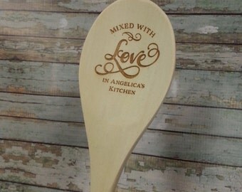 Personalized Wooden Spoons, Mixed with Love in Kitchen 12" spoon Laser Engraved for Grandma Mom Bride Gift Hostess GIft SP0101