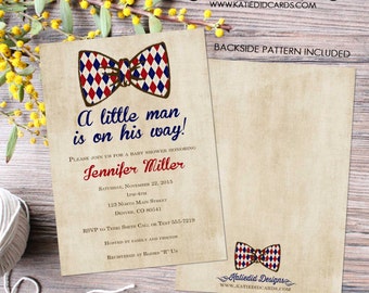 bow tie baby shower invitation little gentleman baby boy shower baptism christening couples shower argyle (item 1292) shabby chic invitation