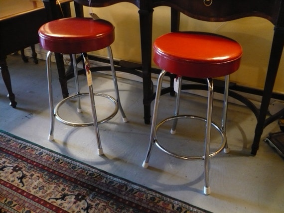 Vintage Chrome Bar Stools Lloyd Mfg. Red Vinyl by DawnsVintage