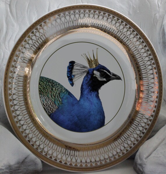 Gold or Silver Peacock Bird Dishes Peacock Plates Bird