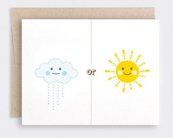 Rain or Shine Valentine Card, Anniversary Card - I'll Be There - Clouds & Sunshine Friendship Card, Get Well Card, Recycled Card