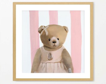 Children's wall art print pink teddy bears girl's by inameliart