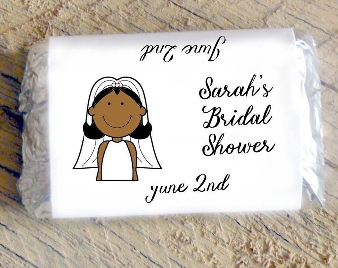 Bride Cartoon Bridal Shower Wedding Candy Bar Wrappers Rehearsal Dinner Favors Candy Wrappers
