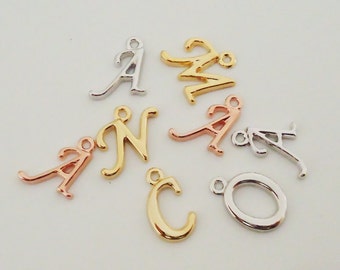 G-17. 2 pcs, Cursive Initial Charm , Capital letter, Alphabet "N"~"Z" Pendant - choose your letter and color