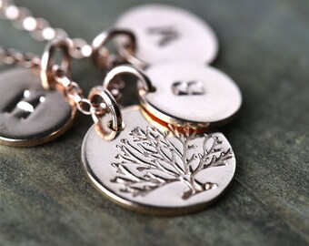 Mother's Family Tree Necklace, Personalized Womens Jewelry Mom Gift, Mother Initial Necklace