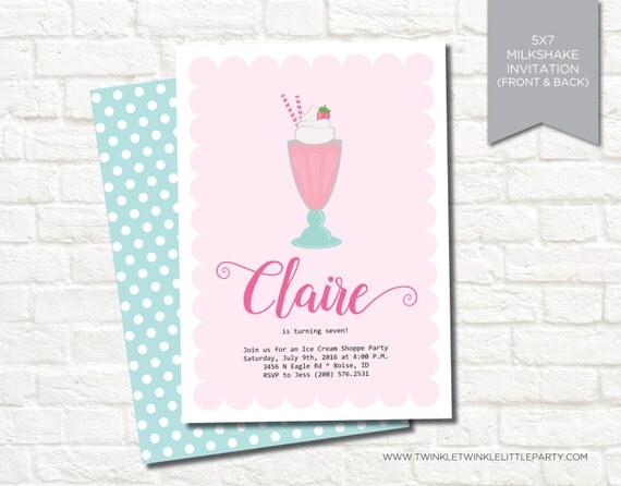 Ice Cream Milkshake Summer Digital Birthday Party Invitation Il_570xn