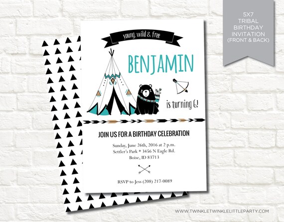 Tribal Tee Pee Geometrical Woodland Camping Birthday Digital Party Invitation Il_570xn