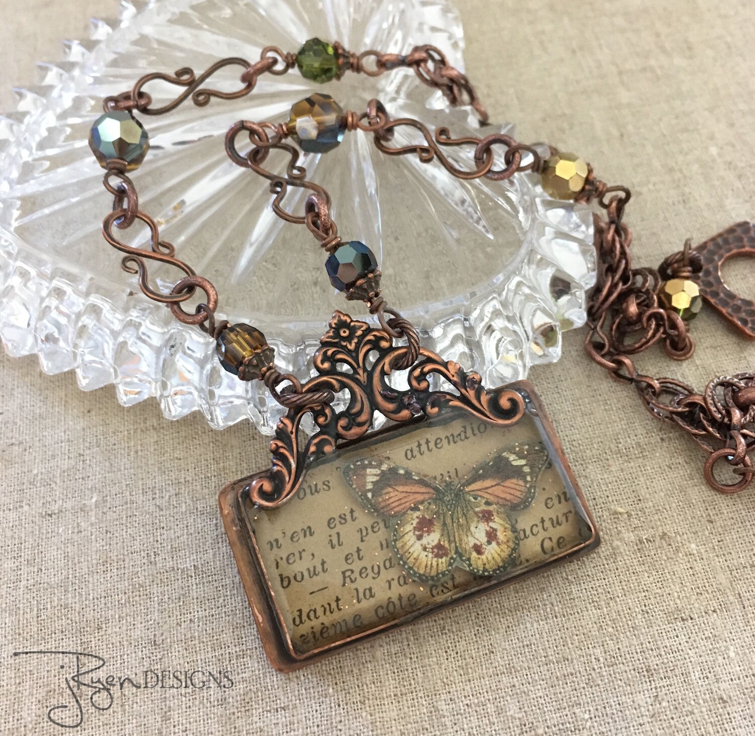 Handmade Pendant Necklace Butterfly Necklace Mixed by jryendesigns