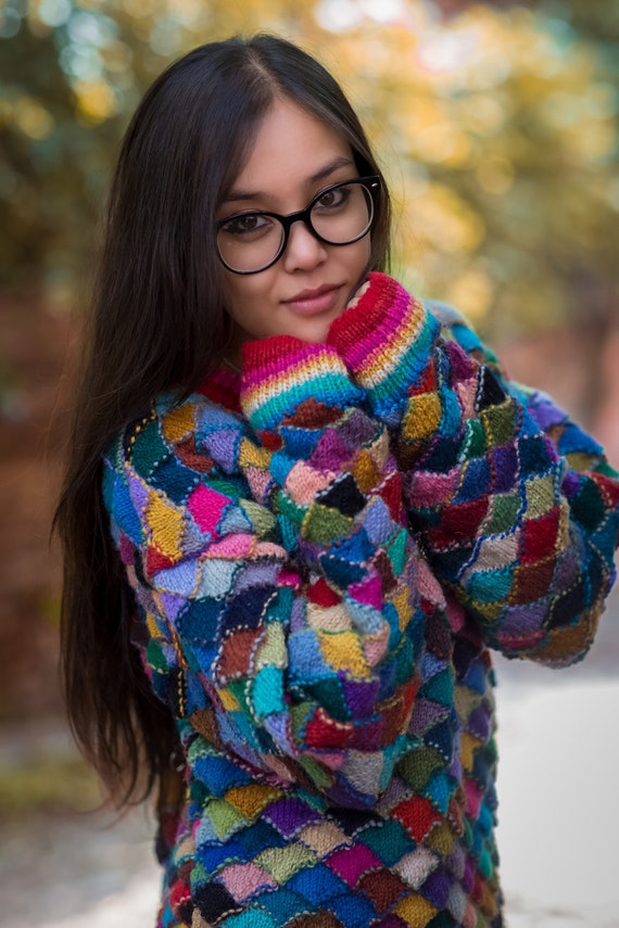 Patchwork Cozy Hand knitted Woolen Sweater from Nepal