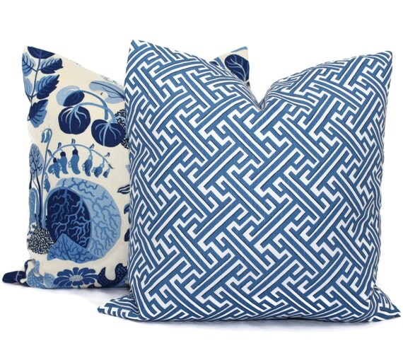 Trellis Cobalt Blue Decorative Pillow Cover Square Eurosham