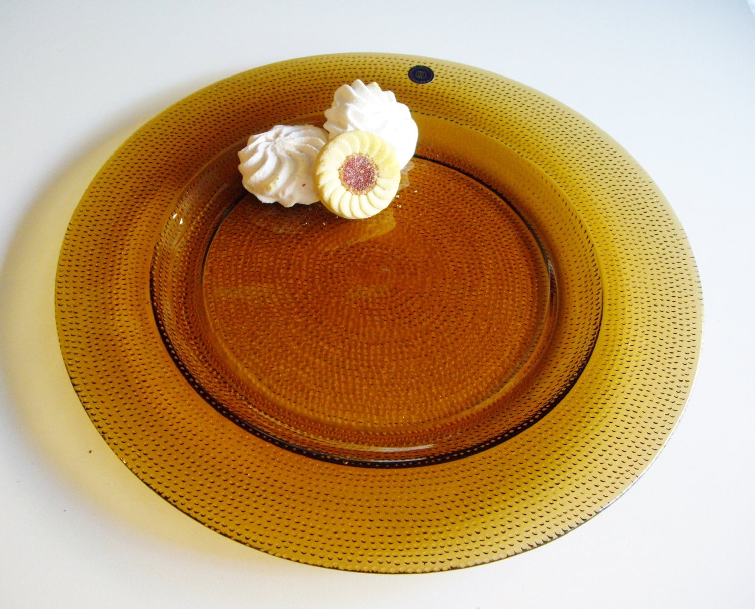 Vintage Glass Platter, Amber Yellow, Cristalleria Europa, Italy
