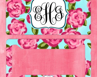 Monogram License Plate Lilly Pulitzer inspired with Matching Key Chain - Personalized License - Licence Tag - Custom License Frame - Car Tag