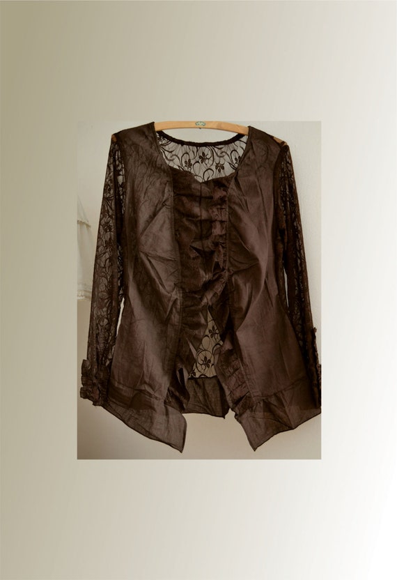 Brown lace blouse elegant cotton blouse romantic blouse