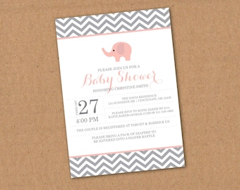 Elephant Baby Shower Invitation - Printable File. Chevron, Customizable, Baby Shower, Baby Boy or Girl, Baby Shower Poem
