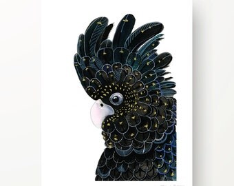 BLACK COCKATOO watercolour print A4 size