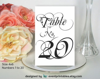 1 to 20 Printable Table Numbers, Wedding Table Numbers, Wedding Table Cards, Wedding Signs INSTANT DOWNLOAD Digital File by Event Printables