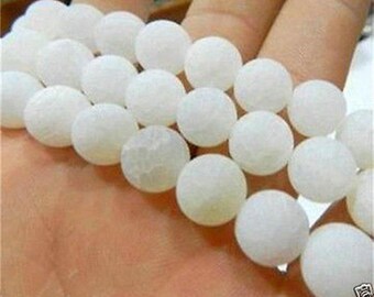 Agate Frosted Beads- White- 1/2 strands