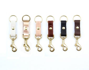 LEATHER and Brass Key Fob. Leather Key Chain with Swivel Hook. Leather Keychain.