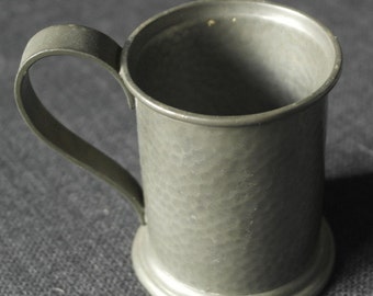 antique turn of the century beaten pewter small size tankard