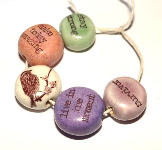 cone for bisque firing Word Set Ceramic Handmade Positivity Stoneware Quote Affirmation Bead