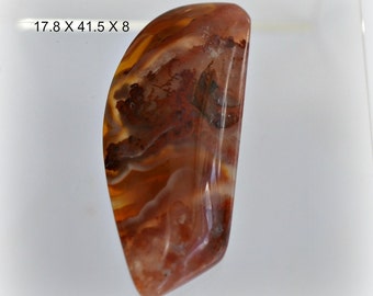 Large Plume agate cabochon. Orange red. 17.8 x 41.5 x 8