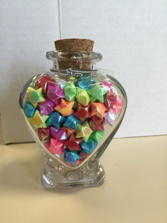 Lucky star jar heart shaped jar glass heart jar origami