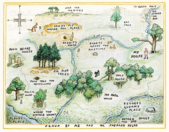 Colored Pencil Map of the Hundred Acre Woods Winnie The