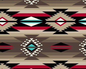 Southwestern Print - Raindance Taupe Fleece Fabric by Baum Textile Mills by the Yard