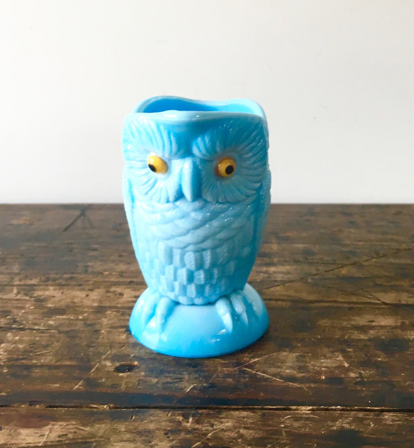 Challinor Taylor Blue Milk Glass Owl Pitcher