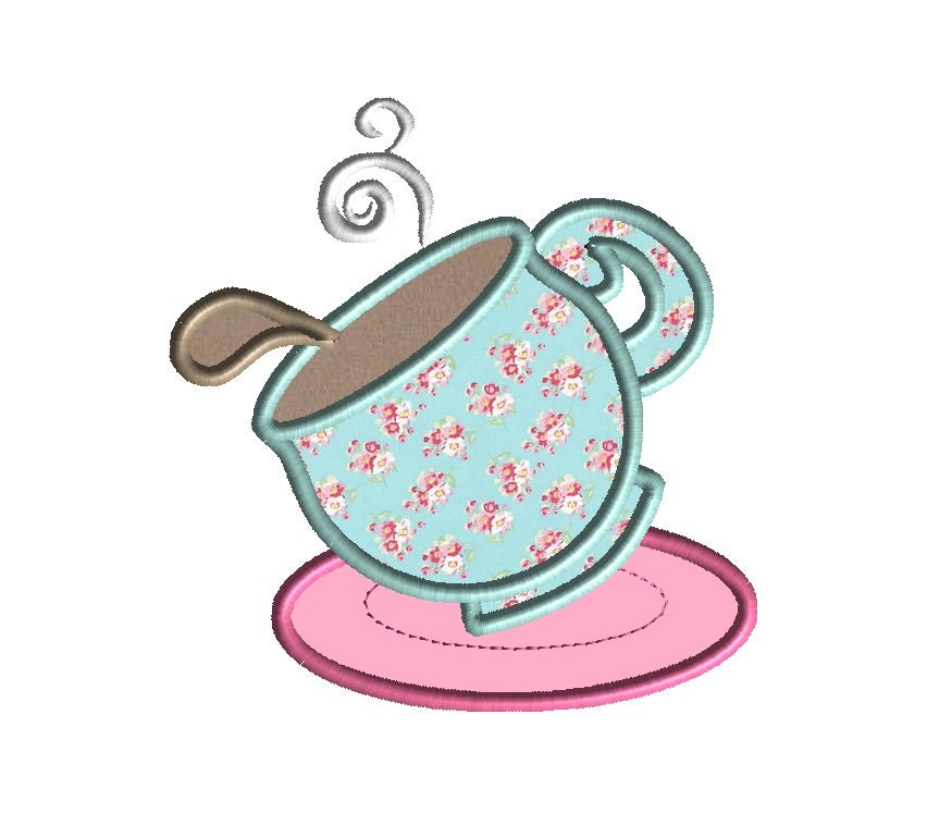 Tea Cup 3 Applique Machine Embroidery DesignINSTANT DOWNLOAD