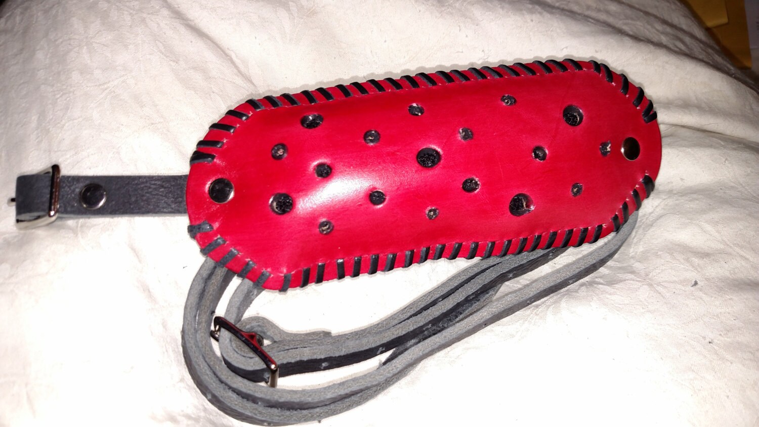 Red Leather Knitting Belt by BobNWeave on Etsy