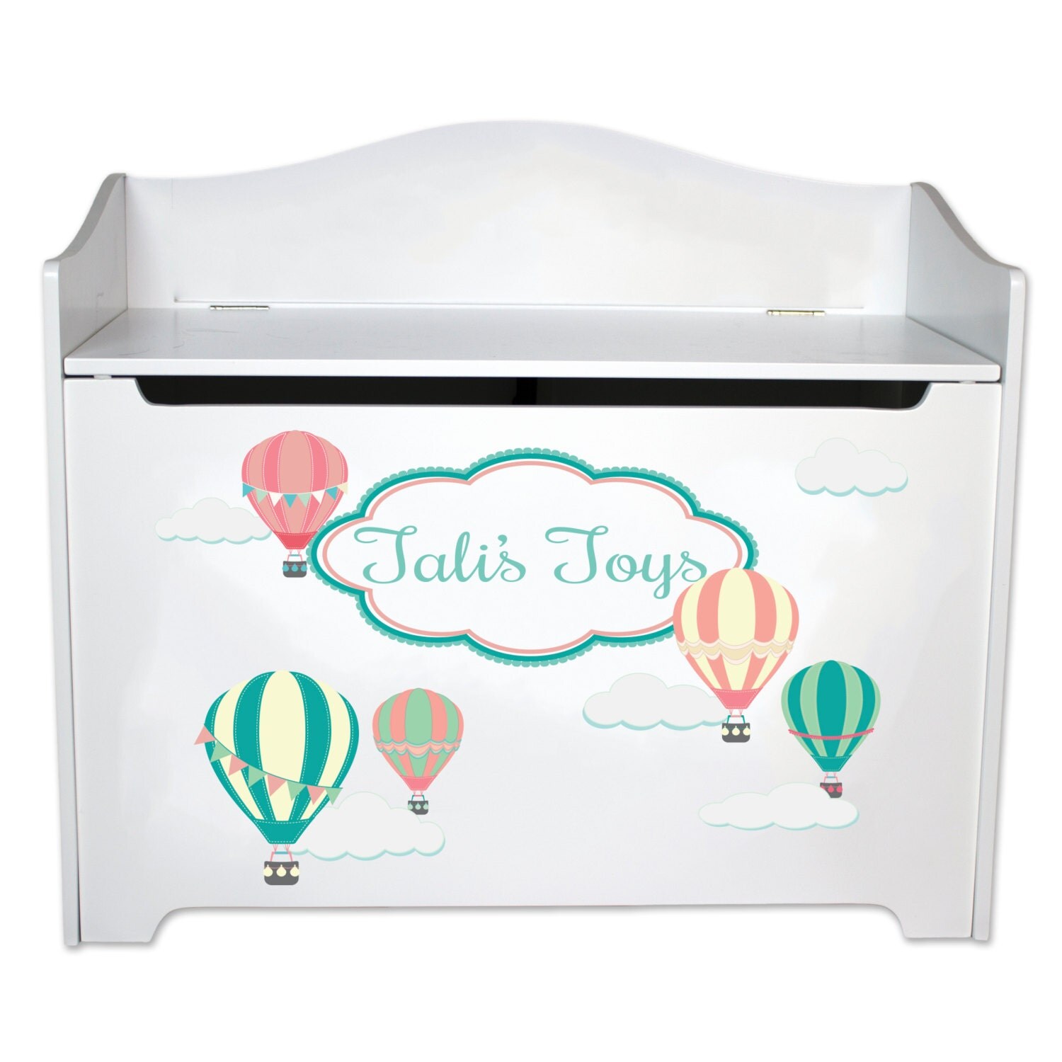 Personalized Toy Box w Hot Air Balloon design Toybox Bench