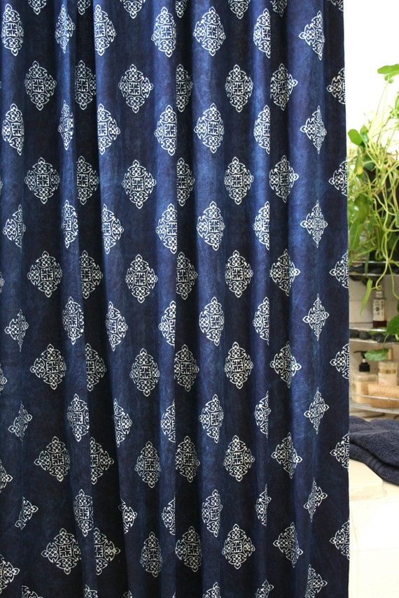 Fabric Shower Curtain In Hmong Indigo Batik Natural Plant Dye