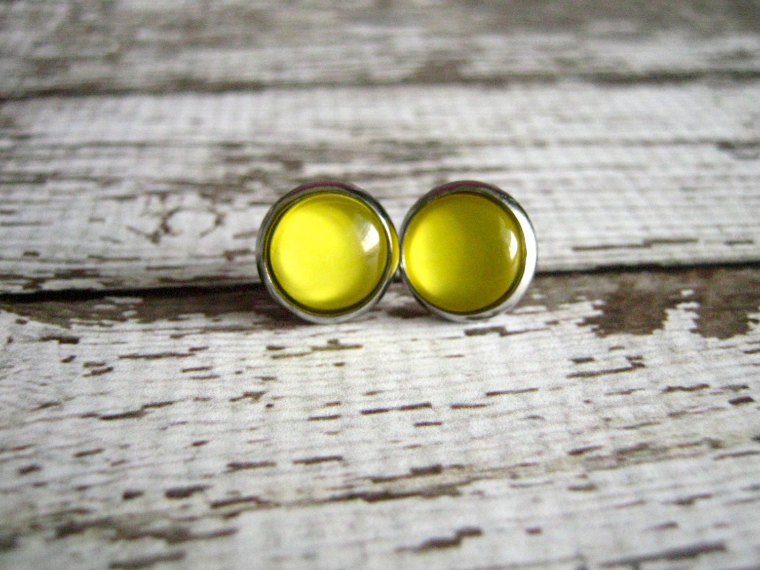 Bright Yellow Stud Earrings Spring Post Jewelry by ShopAuricula