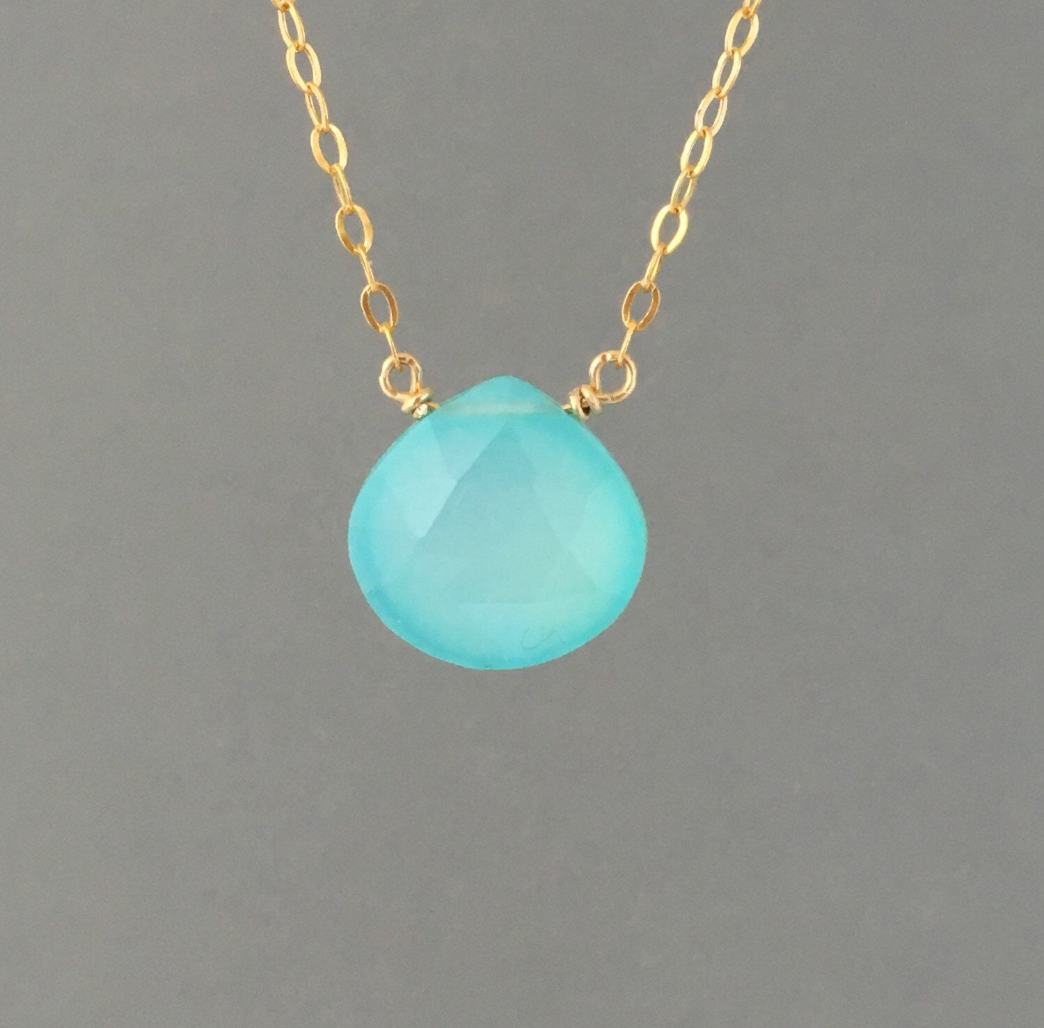 Chalcedony Blue Drop Necklace available in gold rose gold or