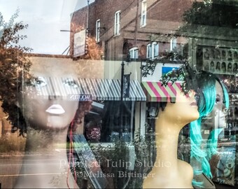 Store Window Mannequins Still Life, Wig Boutique Multicultural, Window Reflections, Urban Street Downtown Fine Art Photography Print