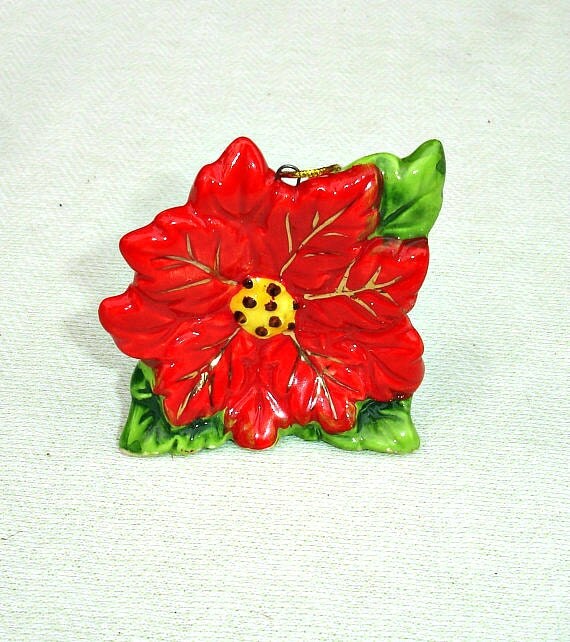 Vintage Ceramic Poinsettia Ornament Decoration