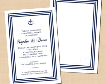 Nautical Navy Stripes Rehearsal Dinner Invitation (4x6): Text-Editable in Microsoft® Word, Printable on Avery® Postcards, Instant Download