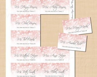 Pink Blush Glitter Escort Cards (3.5x2): Text-Editable in Microsoft® Word, Printable on Avery® Business Card Products, Instant Download