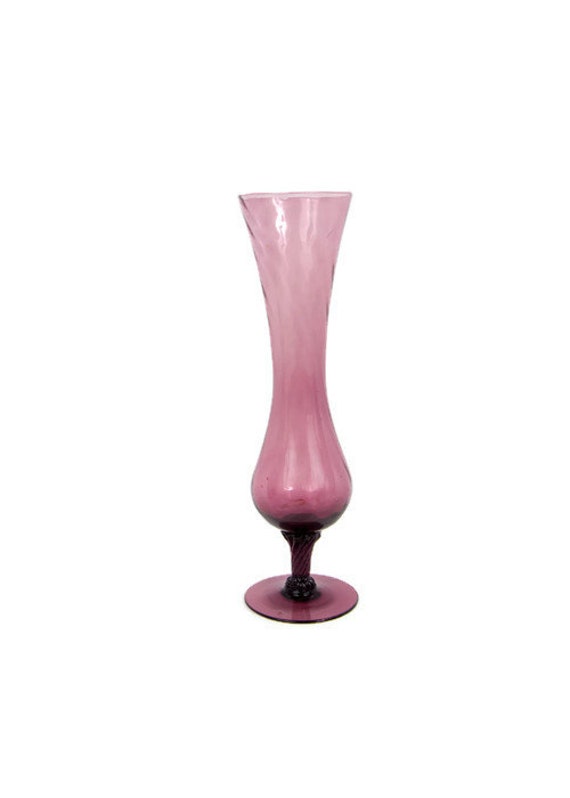 Vintage Purple Footed Vase Amethyst Blown Glass Stem Bud Vase