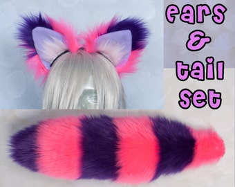 Fluffy Cheshire Cat Ear and Tail Set Luxury, Cosplay, Accessories, Costume