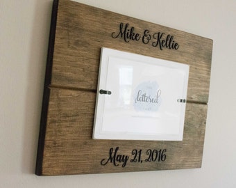Wedding picture frame, Personalized Wedding date frame with names, Mr & Mrs frame, distressed, husband and wife