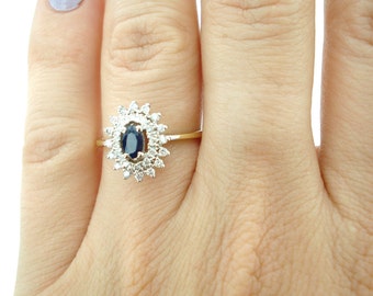 Sapphire Ring, Sapphire Engagement Ring, Sapphire and Diamond Ring, Vintage Sapphire Ring, Art Nouveau Ring, Weddings, Fast Free Shipping